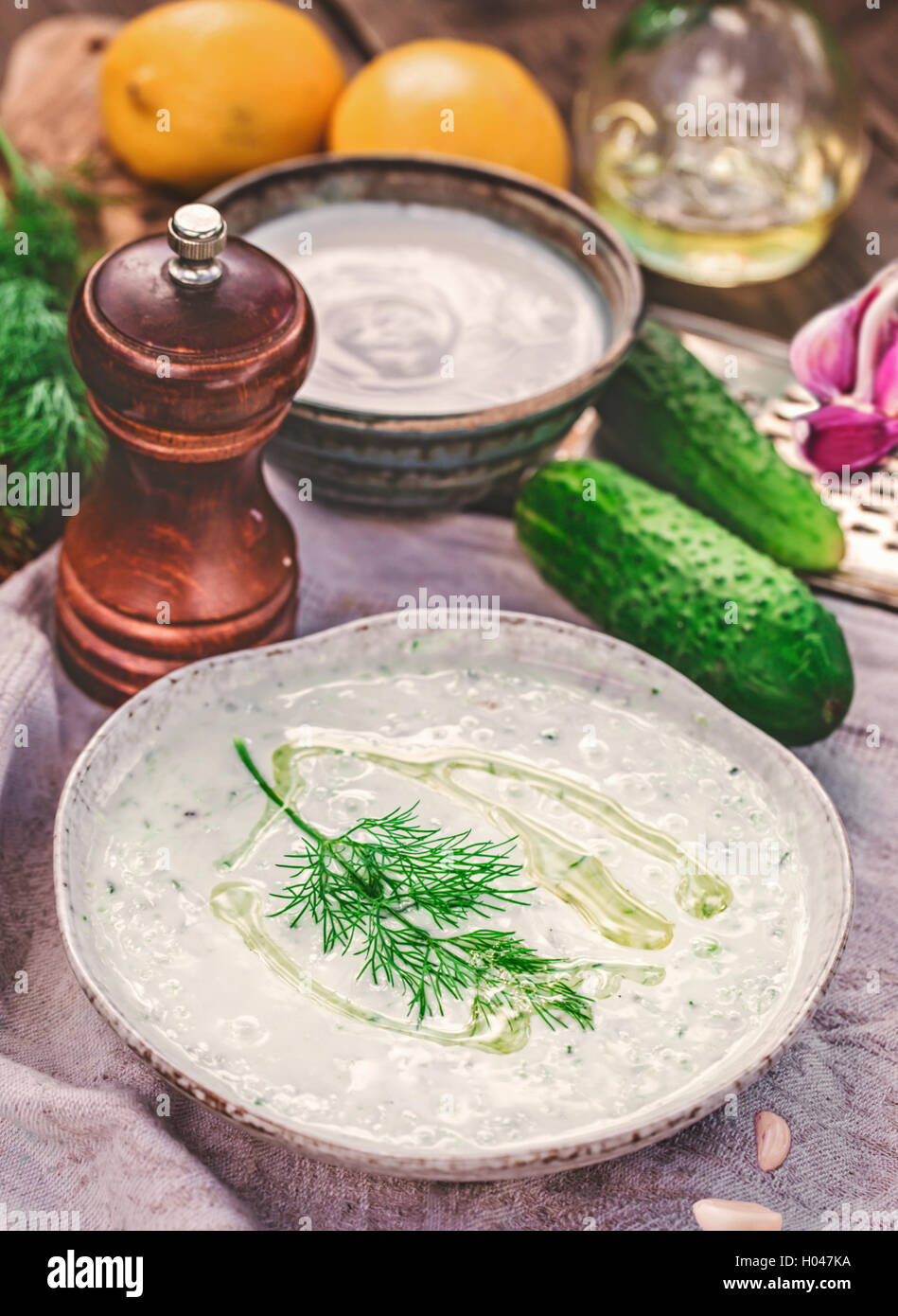 Cucumber and yogurt sauce Stock Photo Alamy