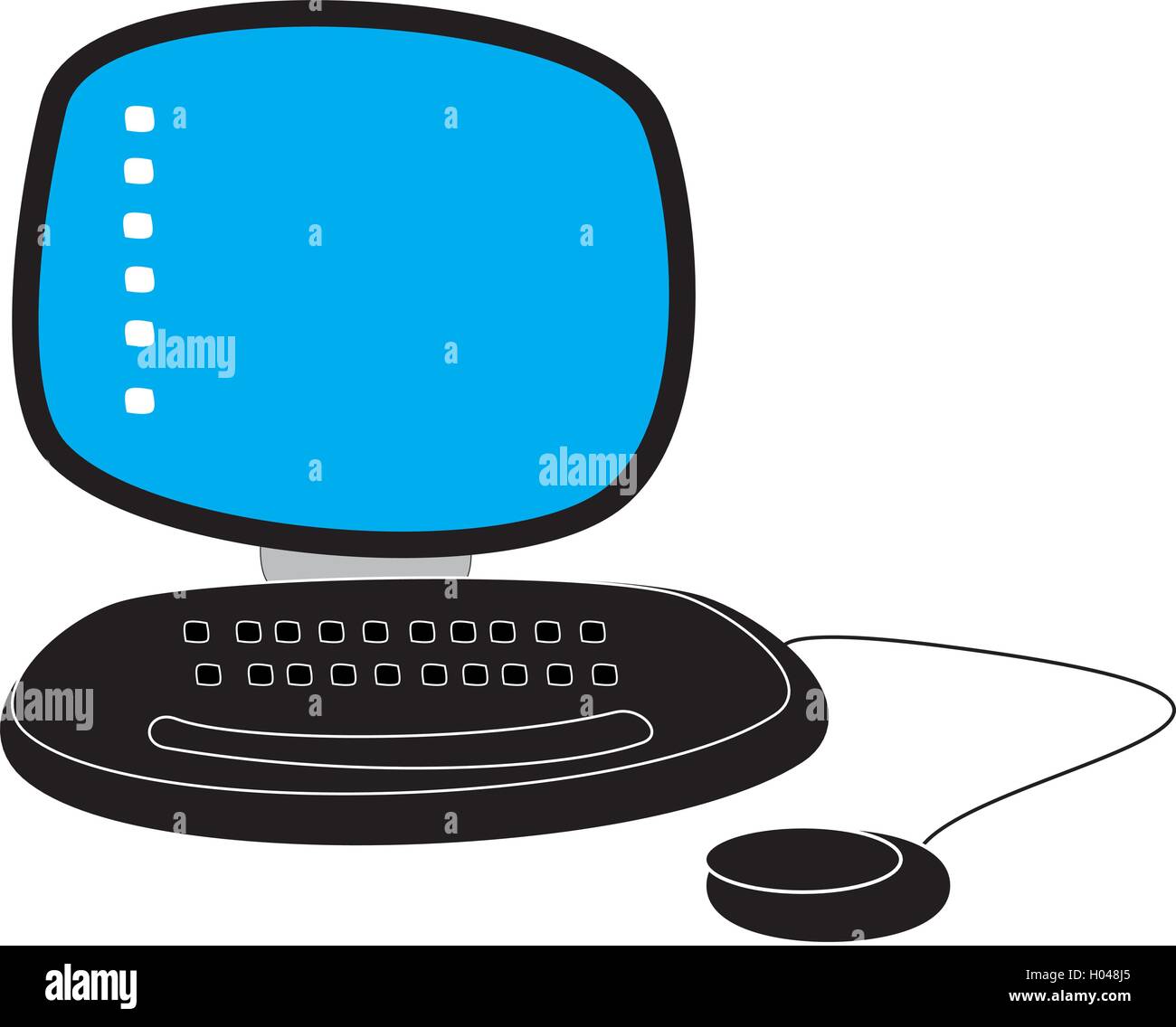 Graphic drawing of a computer with monitor, keyboard and mouse Stock Vector