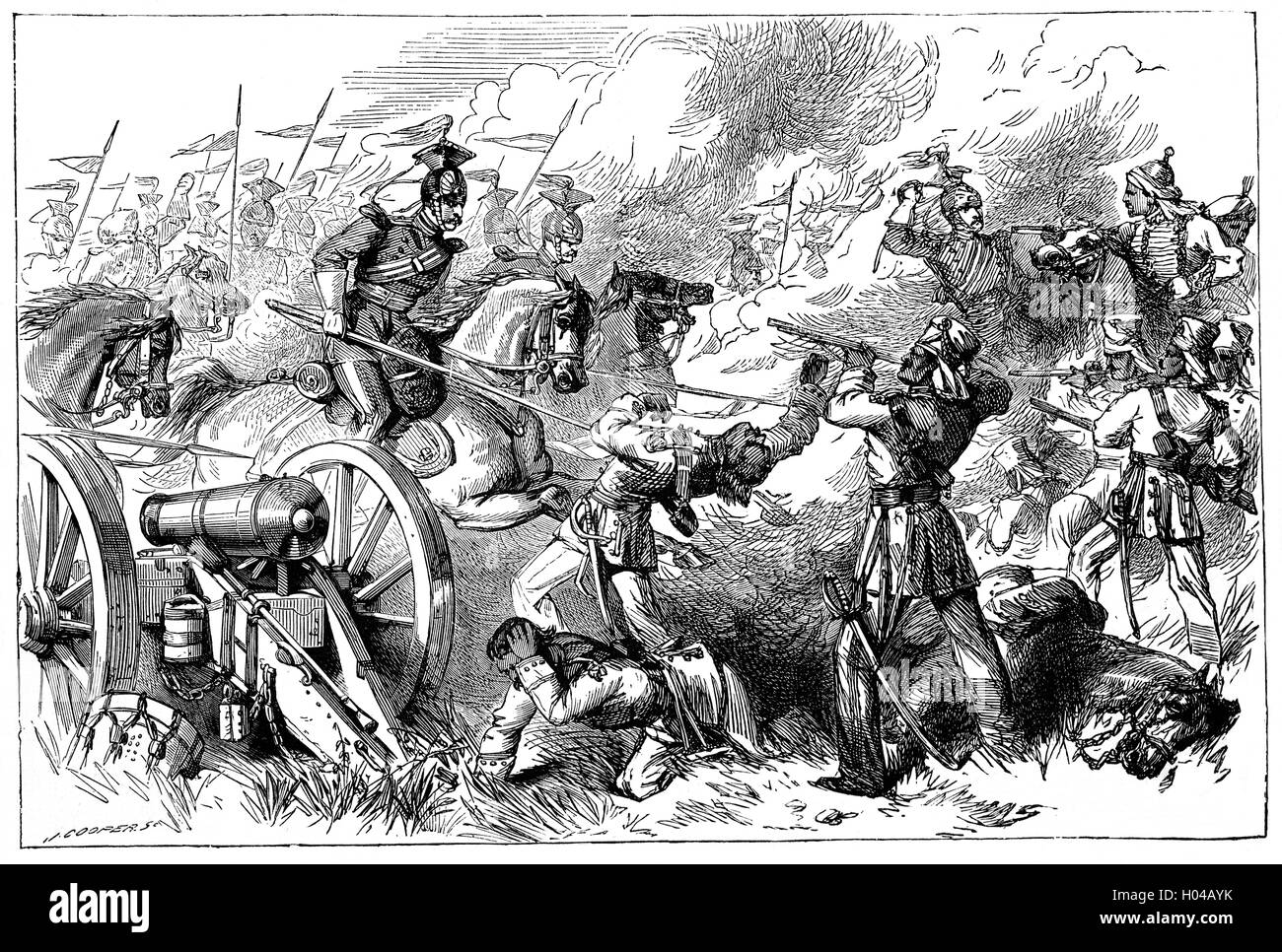 The capture of Indian Rebel cannon by Lieutenant  (later Field Marshal)  Frederick Sleigh Roberts, 1st Earl Roberts, VC (1832 – 1814) during the Indian Rebellion of 1857 Stock Photo