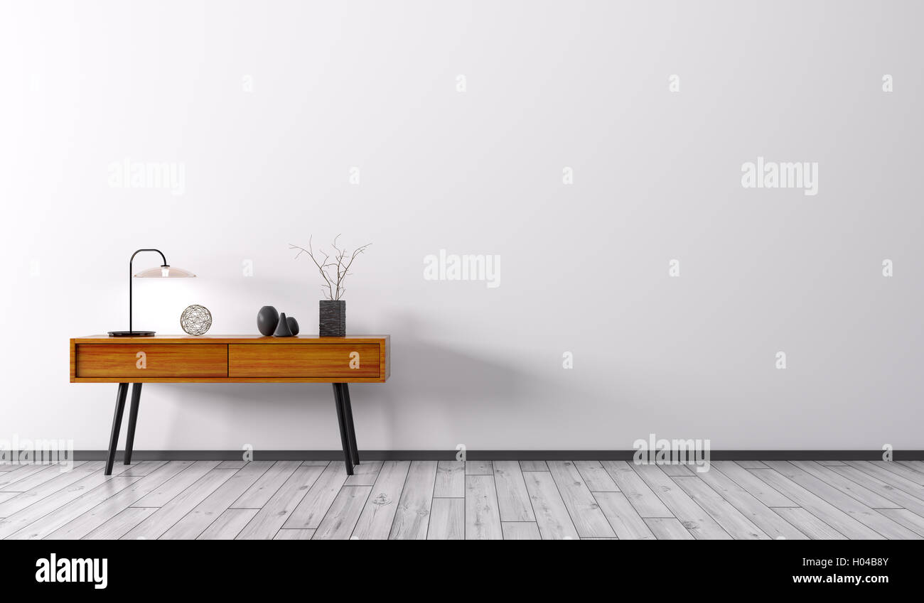 Interior background of living room with wooden side table over white