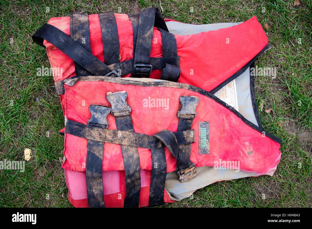 One of the 2,500 life jackets displayed in London's Parliament Square