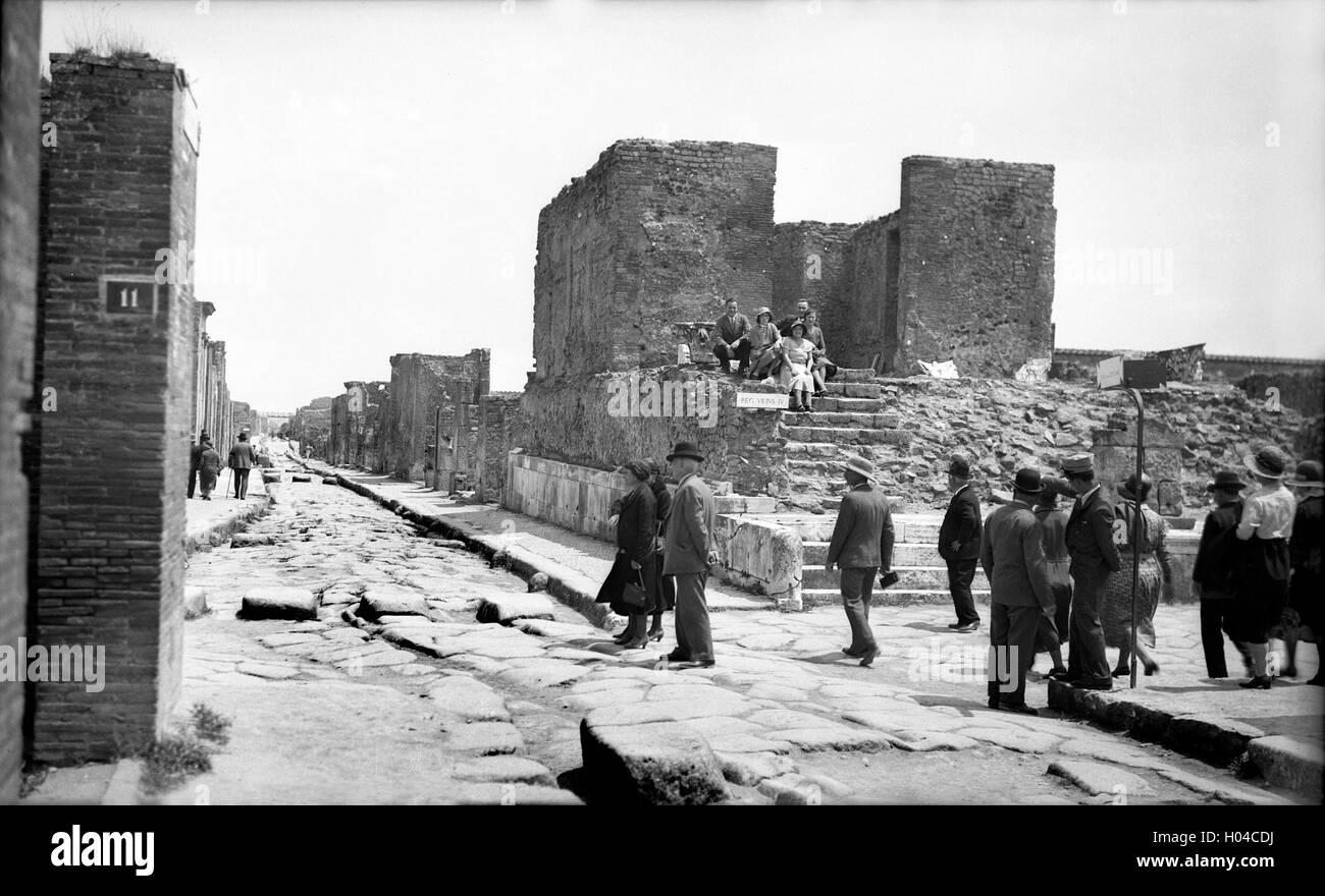 Tourists at the ruins of Pompeii in Italy 1935 Stock Photo