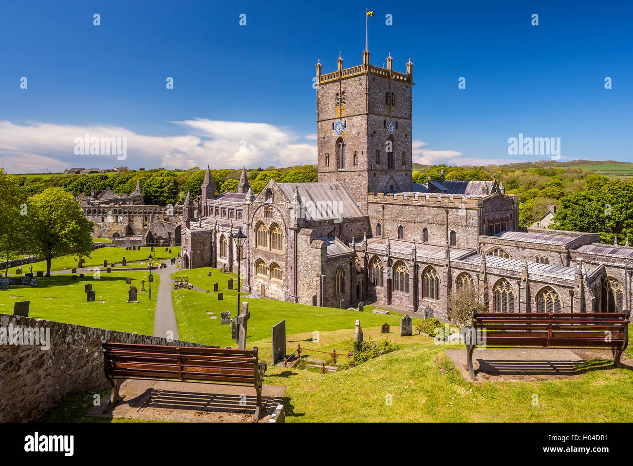 St Davids Cathedral, Pembrokeshire Coast National Park, Pembrokeshire, Wales, United Kingdom, Europe. Stock Photo