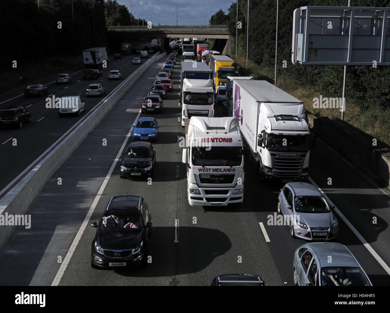 Traffic Congestion,Jams on the M6 Motorway,Warrington,Cheshire,England,UK Stock Photo