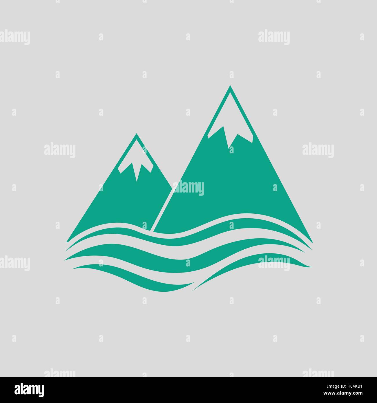 Snow peaks cliff on sea icon. Gray background with green. Vector illustration. Stock Vector