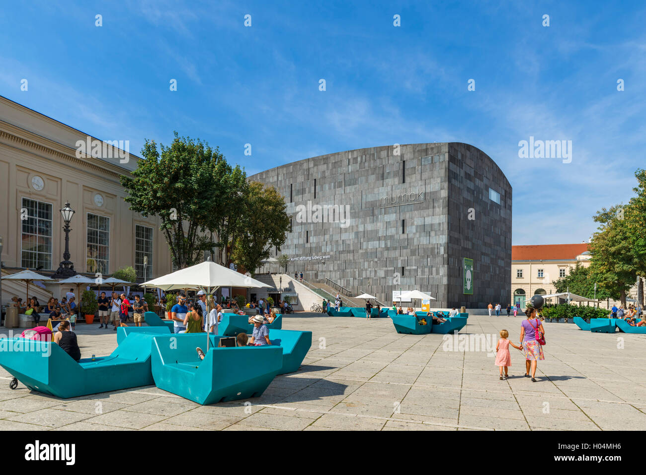 The MuseumsQuartier looking towards MUMOK, the modern art museum
