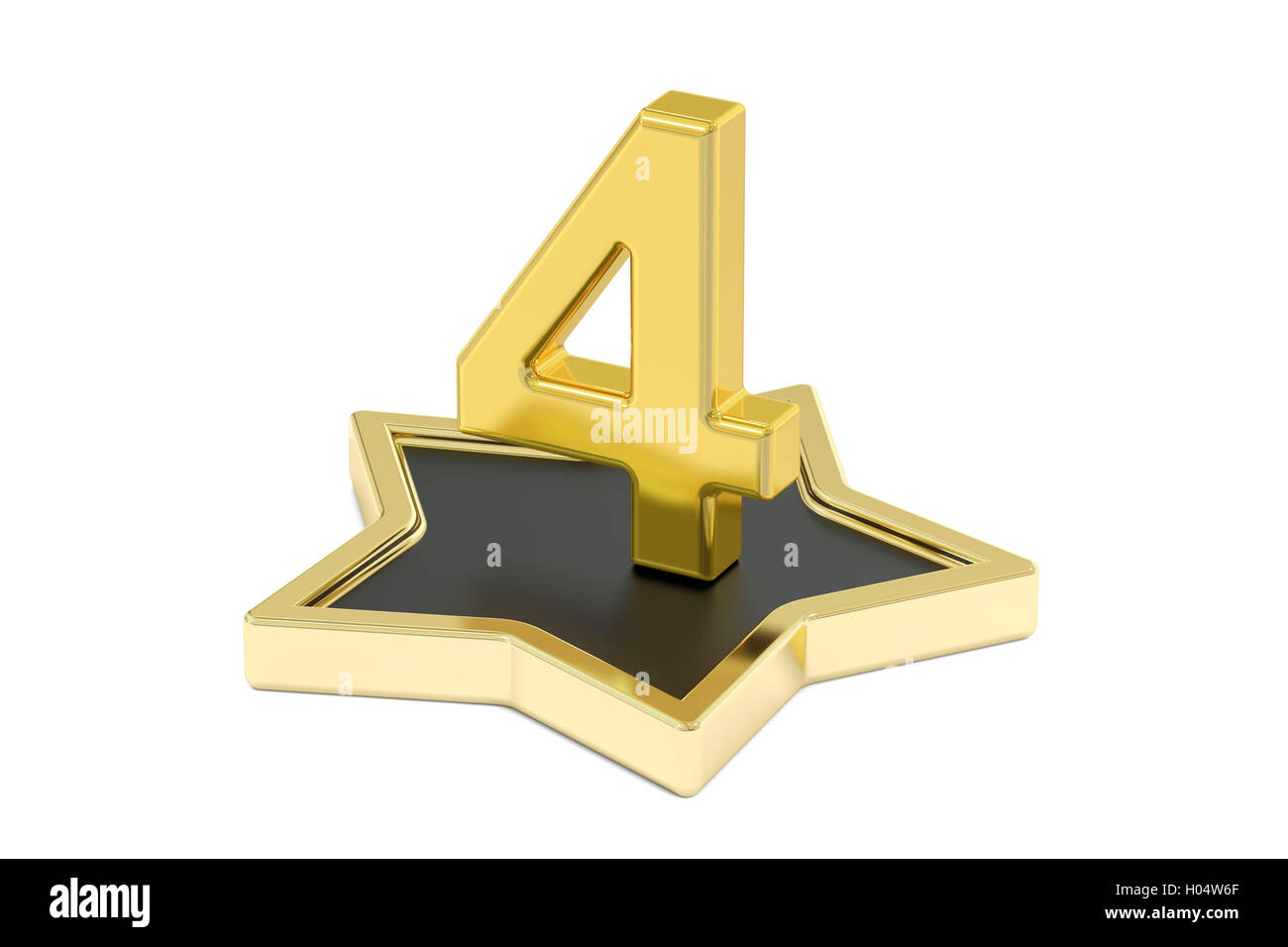 3D golden number 4 on star podium, 3D rendering isolated on white background Stock Photo