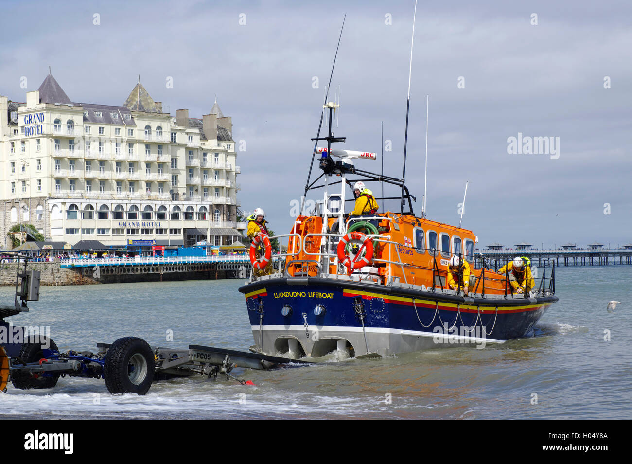 Llandudno Lifeboat Launch and recovery Stock Photo