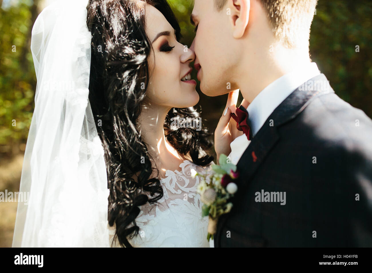 Bridal couple close to each other Stock Photo