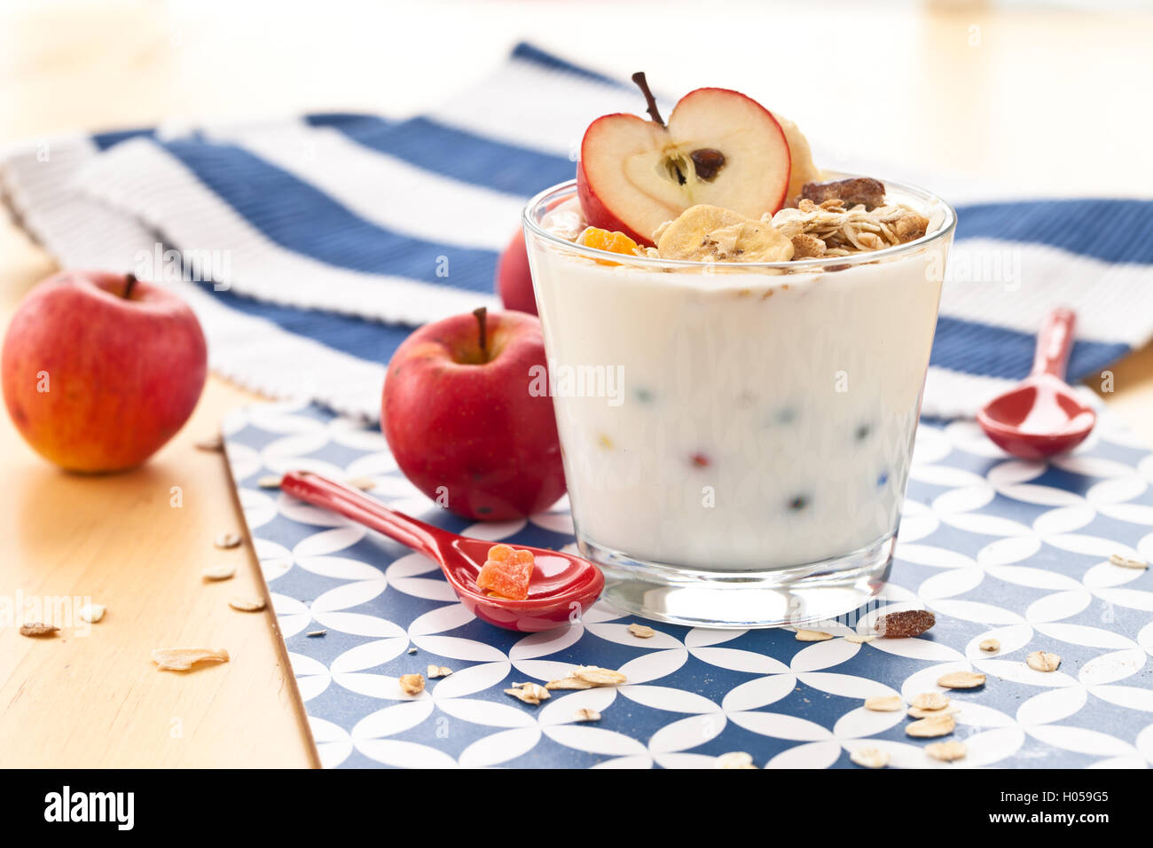 Muesli with yoghurt and apples Stock Photo Alamy