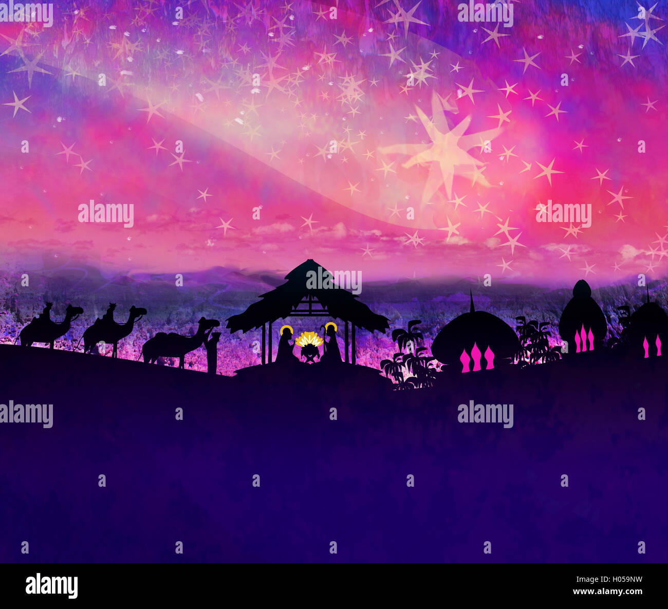 Biblical scene birth of Jesus in Bethlehem Stock Photo Alamy