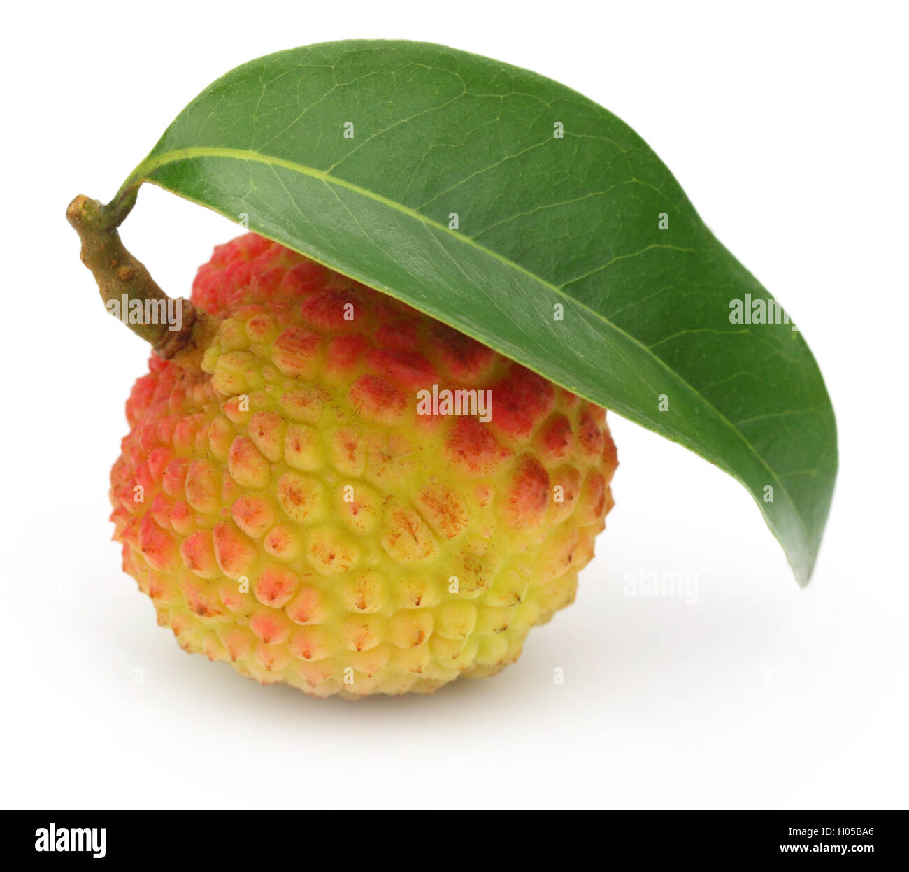 Lychee with green leaf Stock Photo