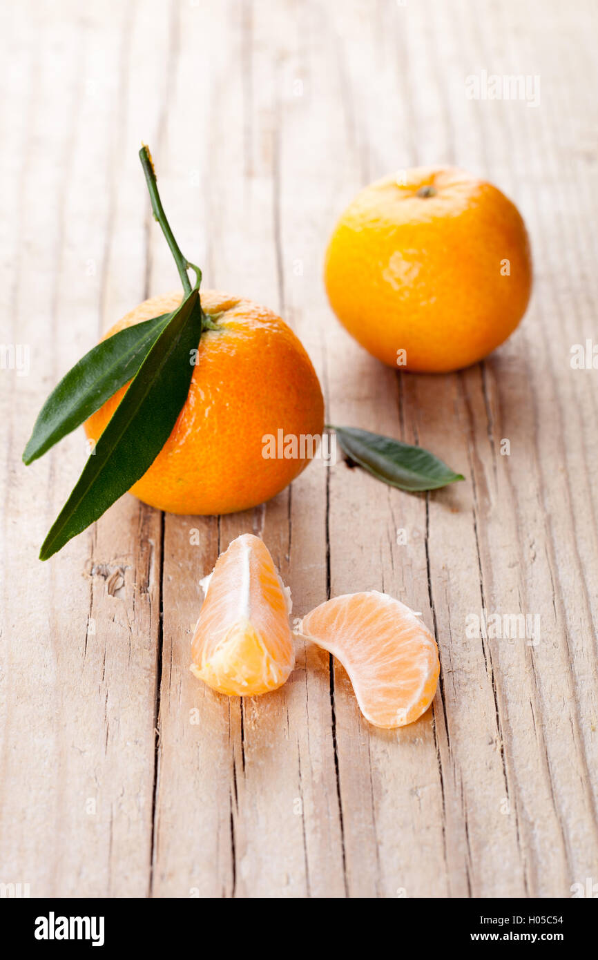 tangerines with leaves Stock Photo