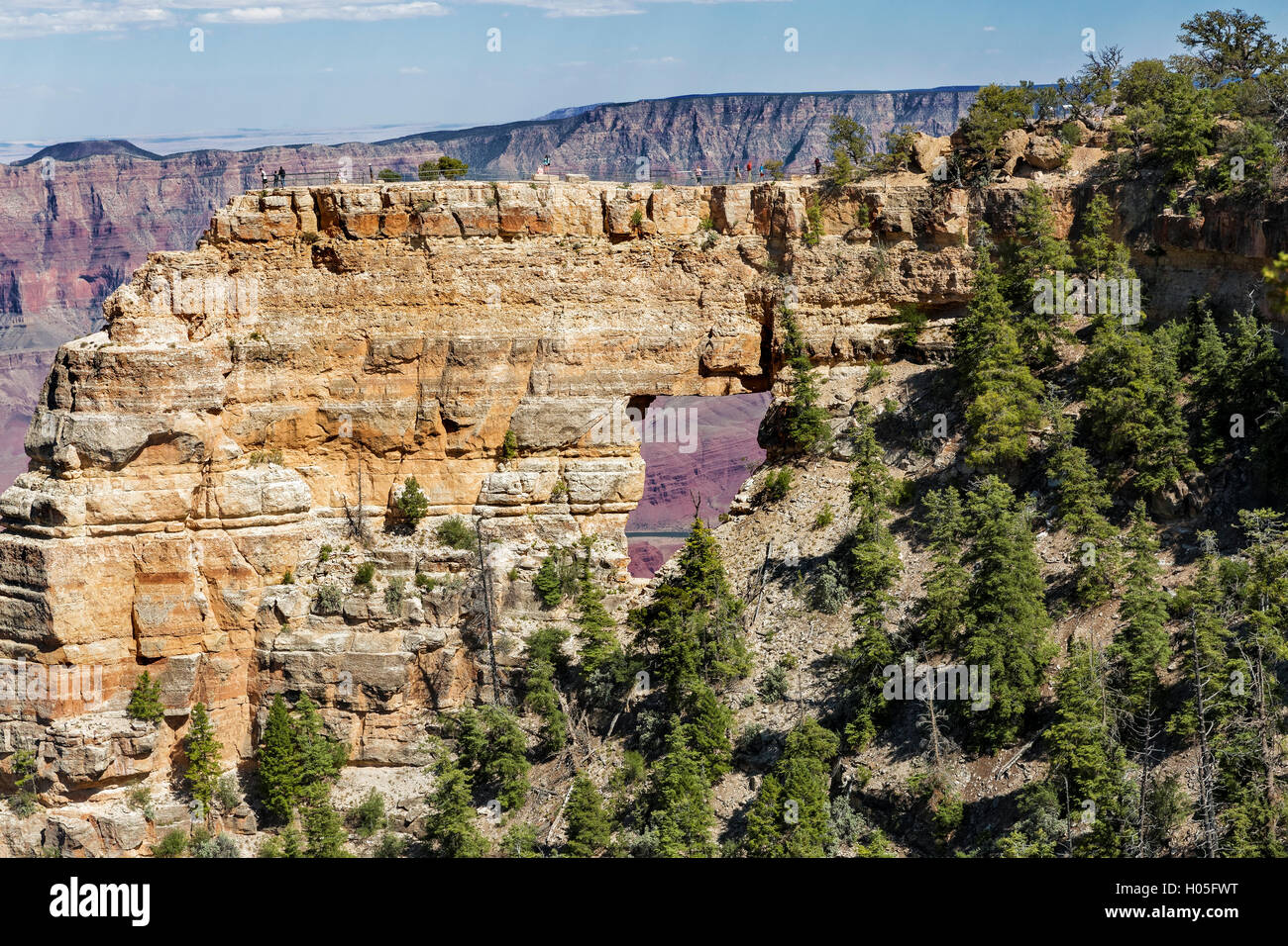 Visitors taking in the view, Angel’s Window, Grand Canyon North Rim, Arizona, USA Stock Photo