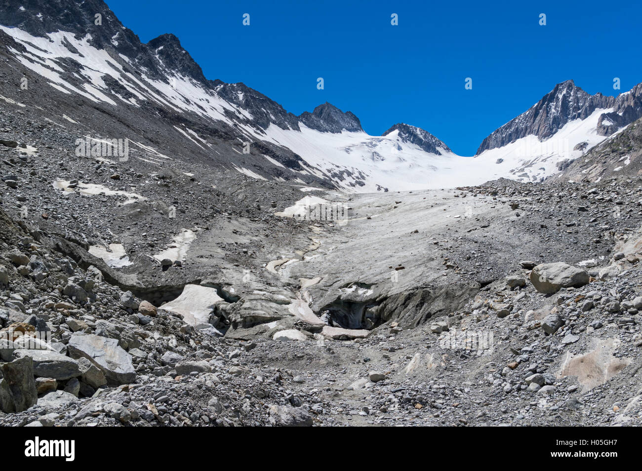 Oberaargletscher, a glacier in the Swiss Alps in the Grimsel region of Berner Oberland. Stock Photo