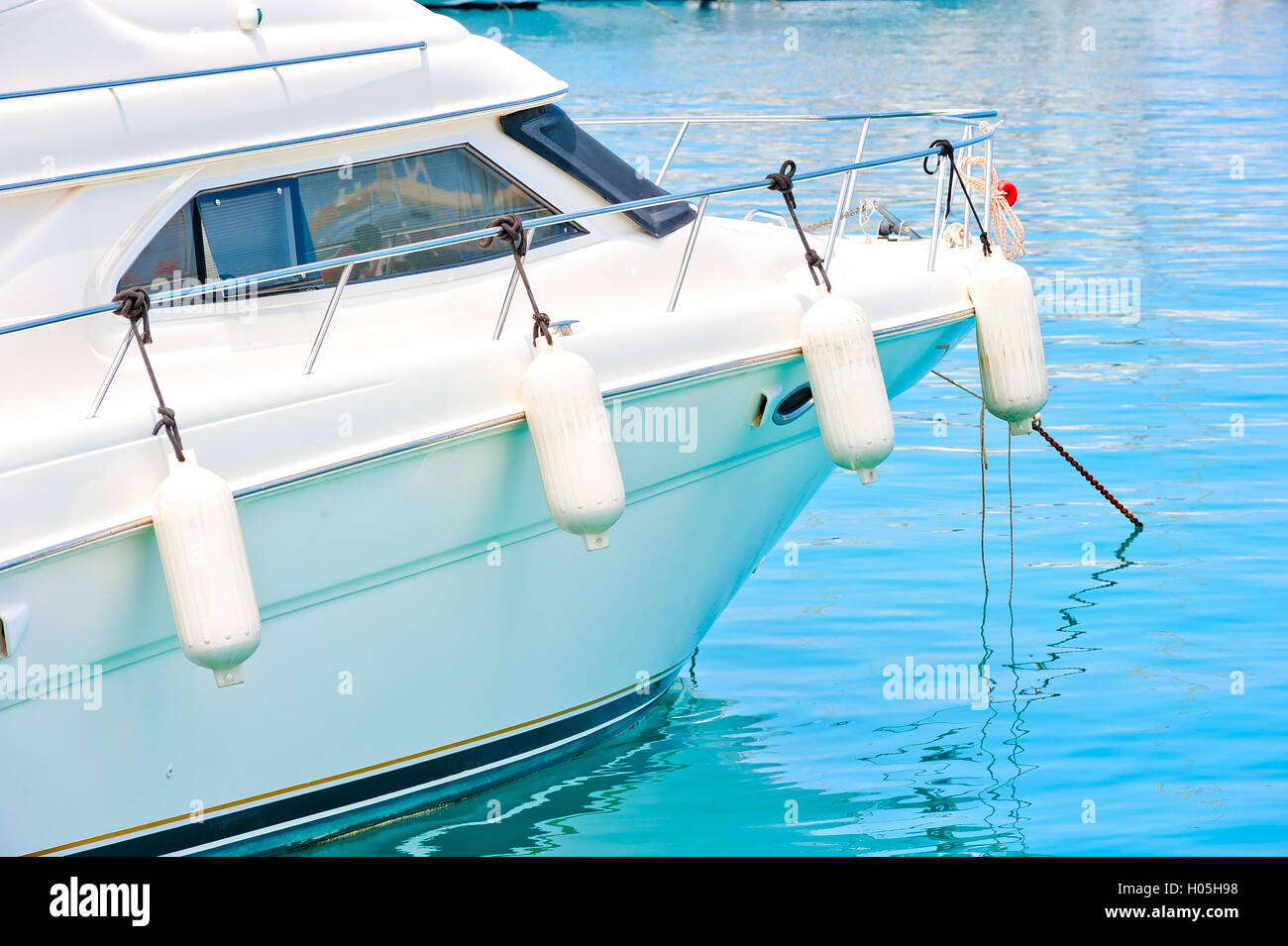 White fenders on aboard the yacht Stock Photo Alamy