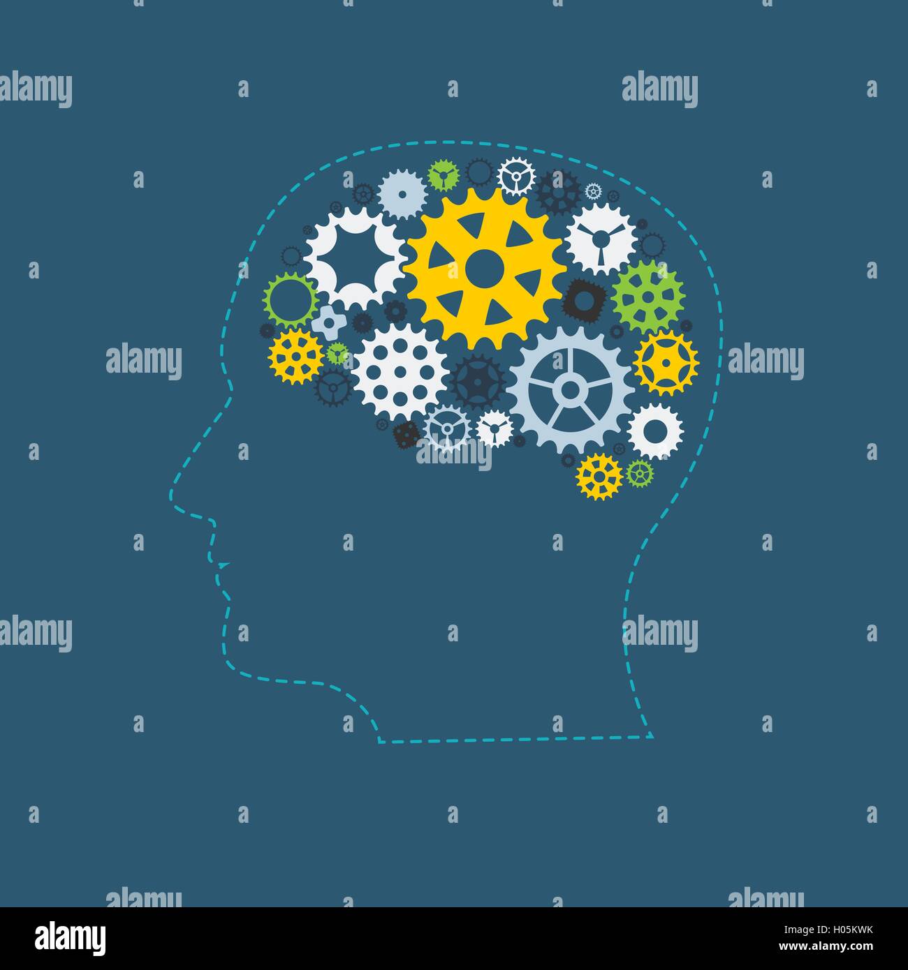 Machine Gear Wheel Cogwheel Human Brain Concept. Vector illustra Stock ...