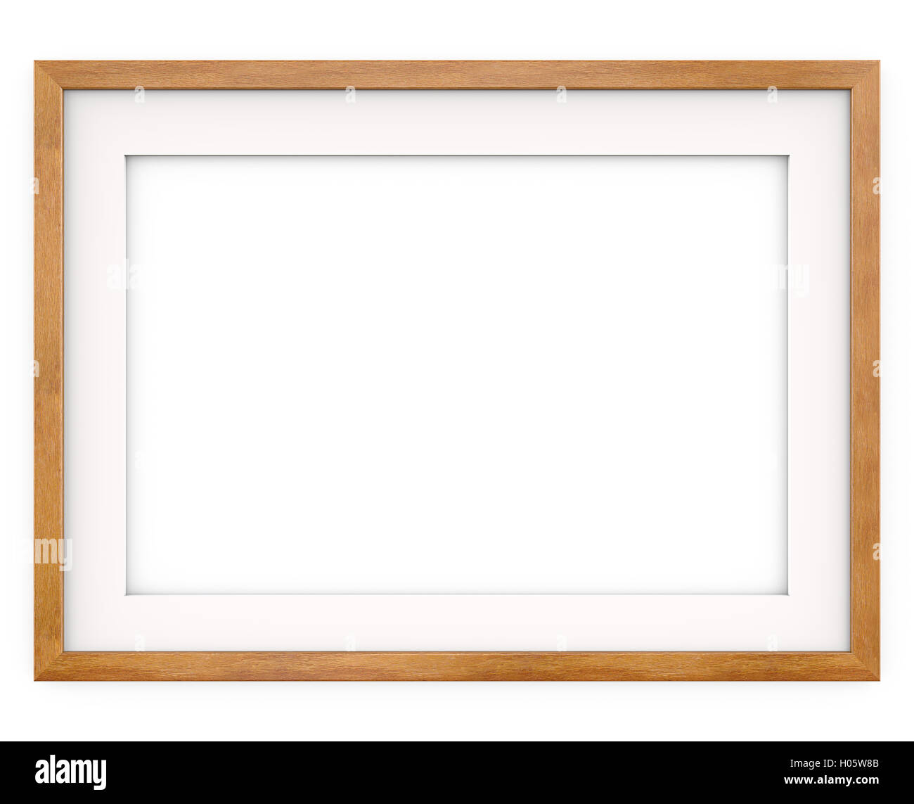 3D render of Classic Wooden Frame with white Passe-partout. Blank for Copy Space. Stock Photo