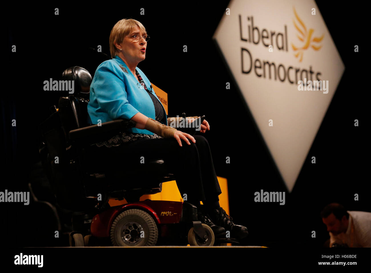 Brighton, UK. 20th Sep, 2016. Party president, Sarah Brinton, Baroness Brinton, known as Sal Brinton speaks during the Liberal Democrats Autumn Conference at Brighton, UK, Tuesday September 20, 2016.       Credit:  Luke MacGregor/Alamy Live News Stock Photo