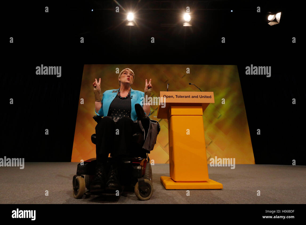 Brighton, UK. 20th Sep, 2016. Party president, Sarah Brinton, Baroness Brinton, known as Sal Brinton speaks during the Liberal Democrats Autumn Conference at Brighton, UK, Tuesday September 20, 2016.       Credit:  Luke MacGregor/Alamy Live News Stock Photo