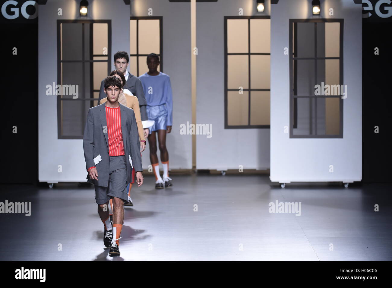 A model wears at collection runway a creation from Habey during Samsung ...
