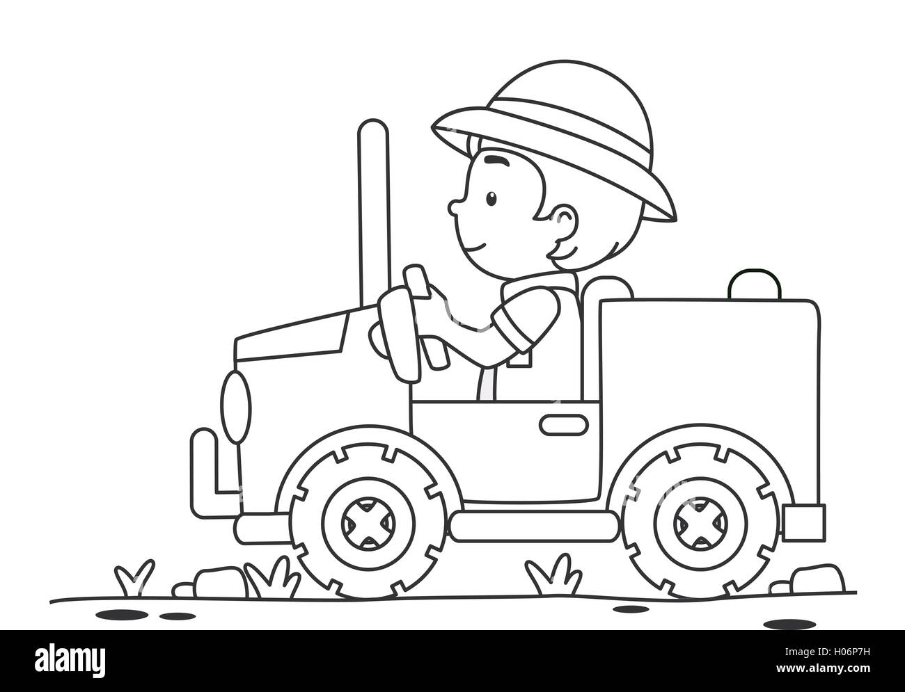 Black And White Coloring Page Illustration Of A Boy Stock Photo Alamy
