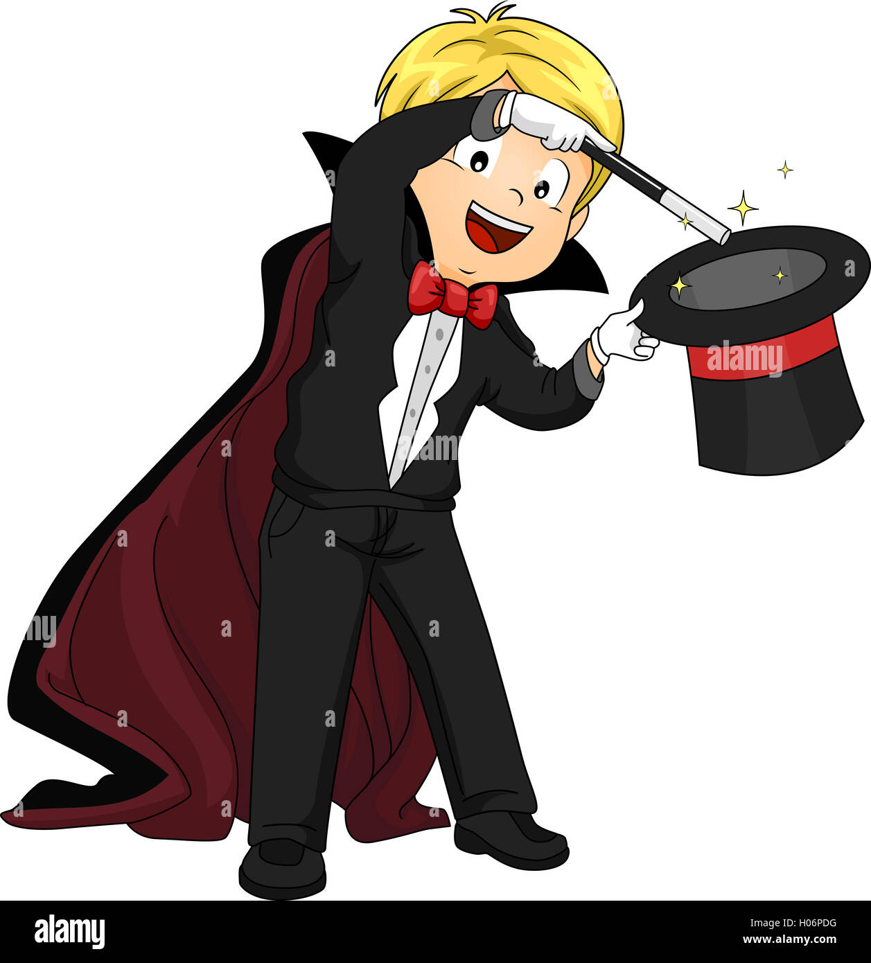 Illustration of a Boy Performing a Magic Trick Stock Photo