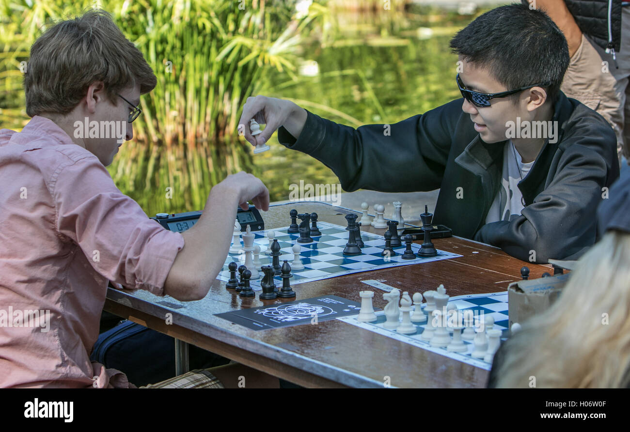 Two boys playing chess. Stock Photo