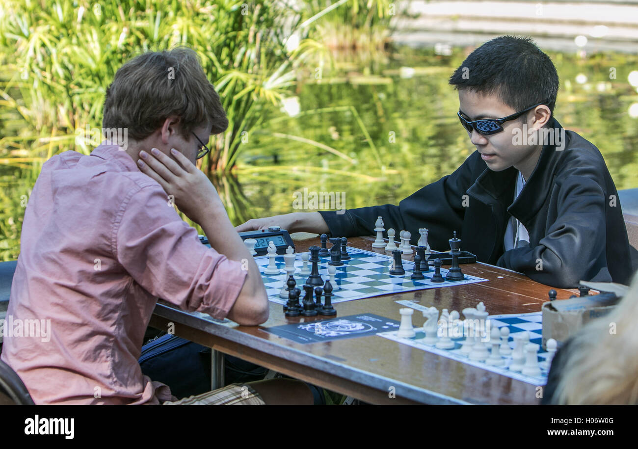 Two boys playing chess. Stock Photo