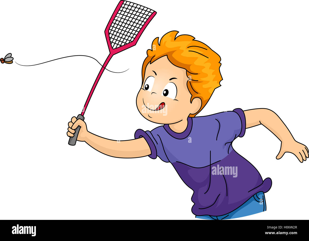 Illustration of a Little Boy Swatting a Fly Stock Photo