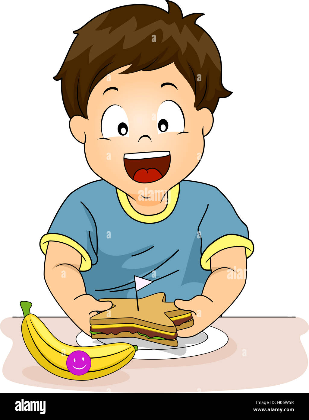 Illustration of a Little Boy Preparing a Healthy Snack Stock Photo - Alamy