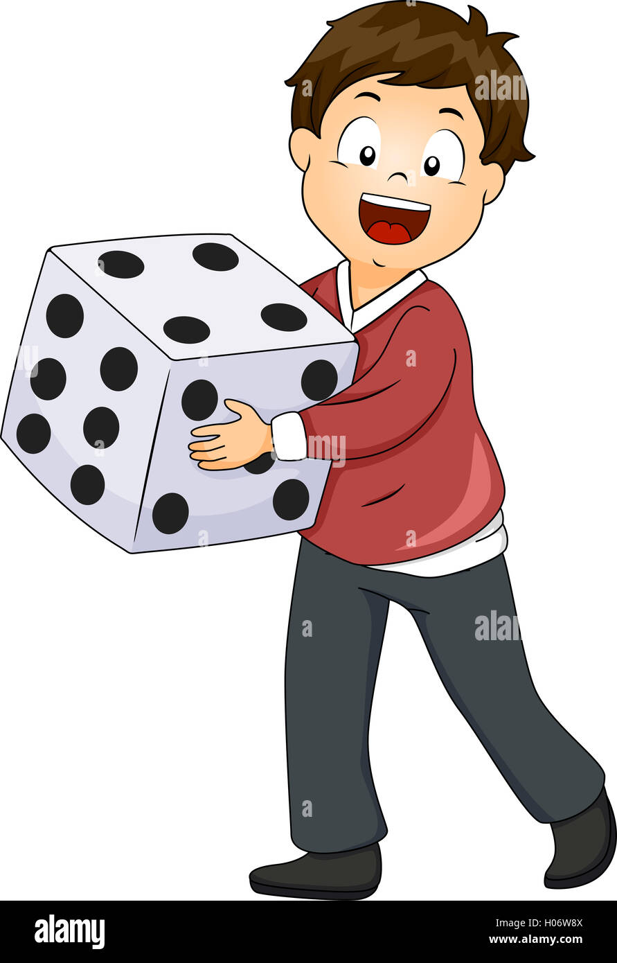 Illustration of a Little Boy Rolling a Giant Die Stock Photo - Alamy