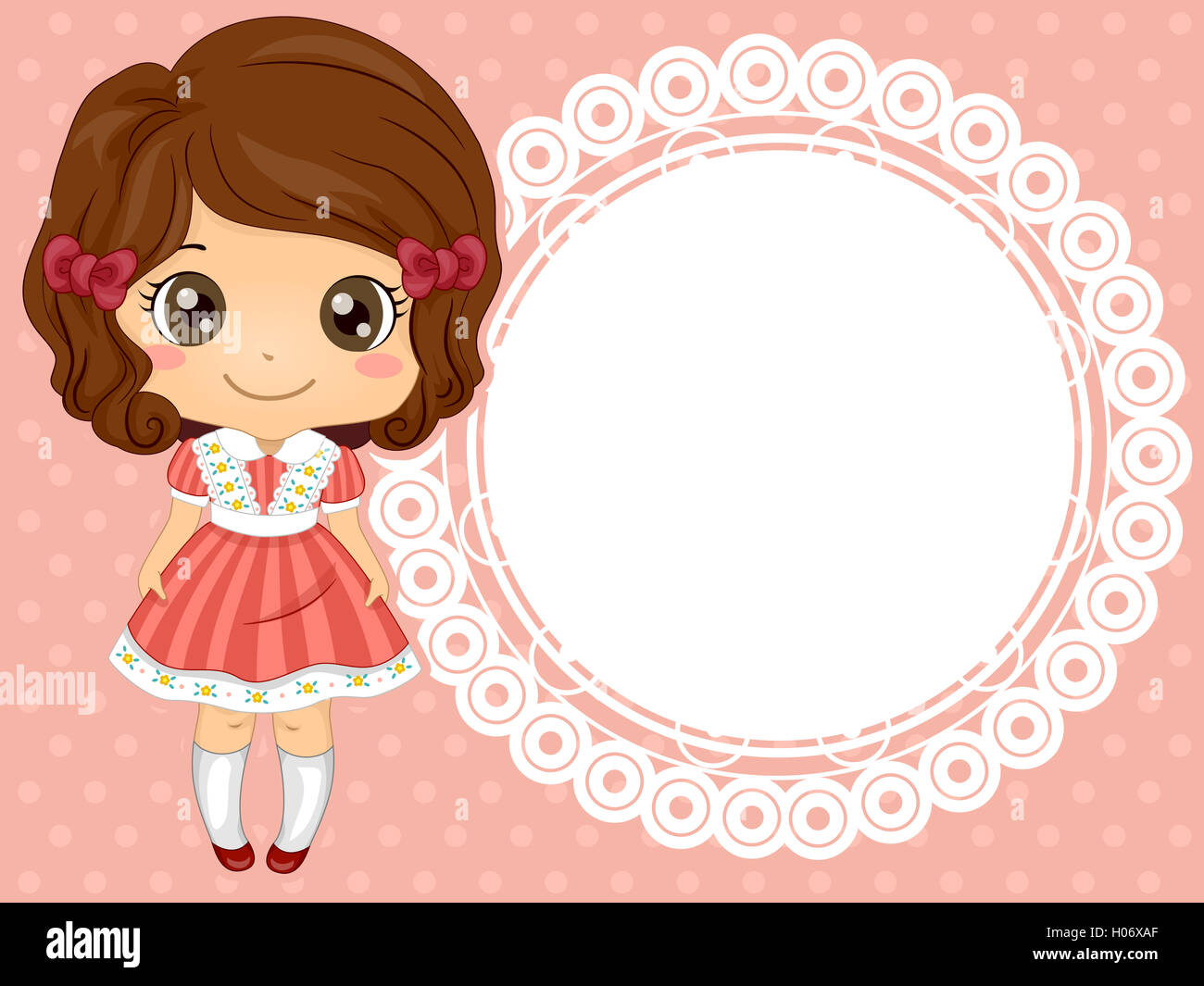 Frame Illustration of a Cute Little Girl in a Frilly Dress Stock Photo