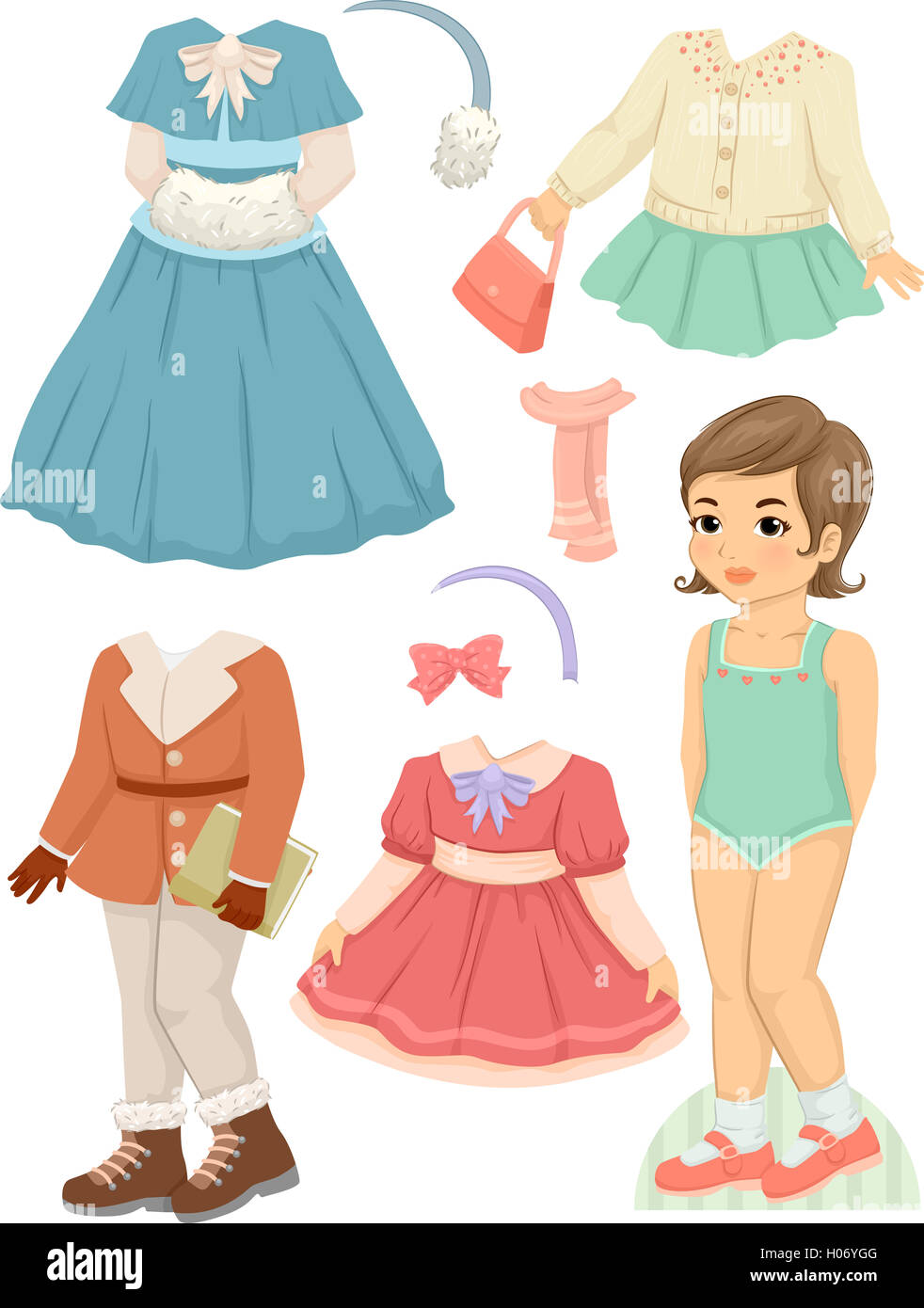 Illustration Featuring a Paper Doll and a Set of Winter Clothes Stock Photo  - Alamy