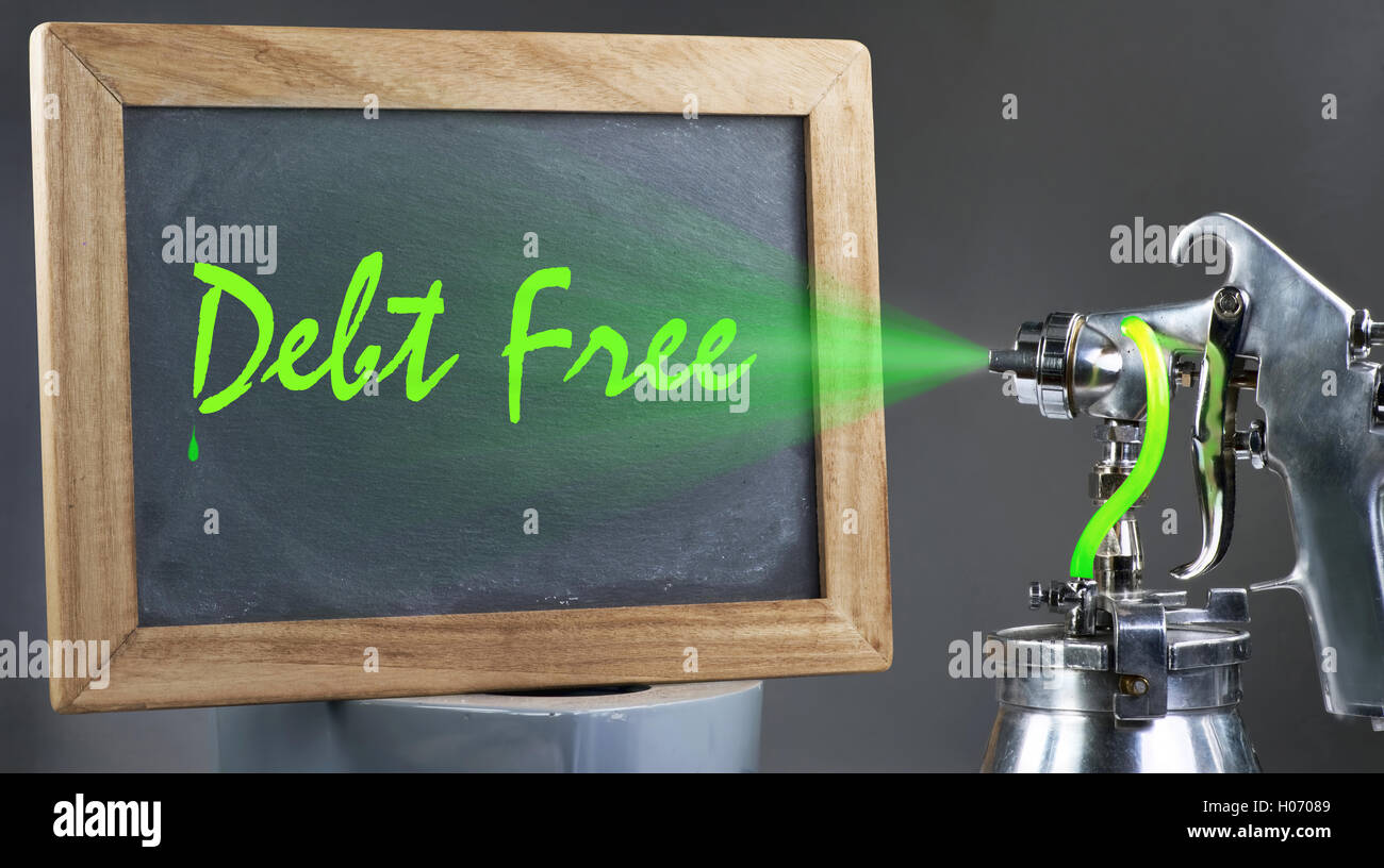 I am debt free sign just spray painted. Stock Photo