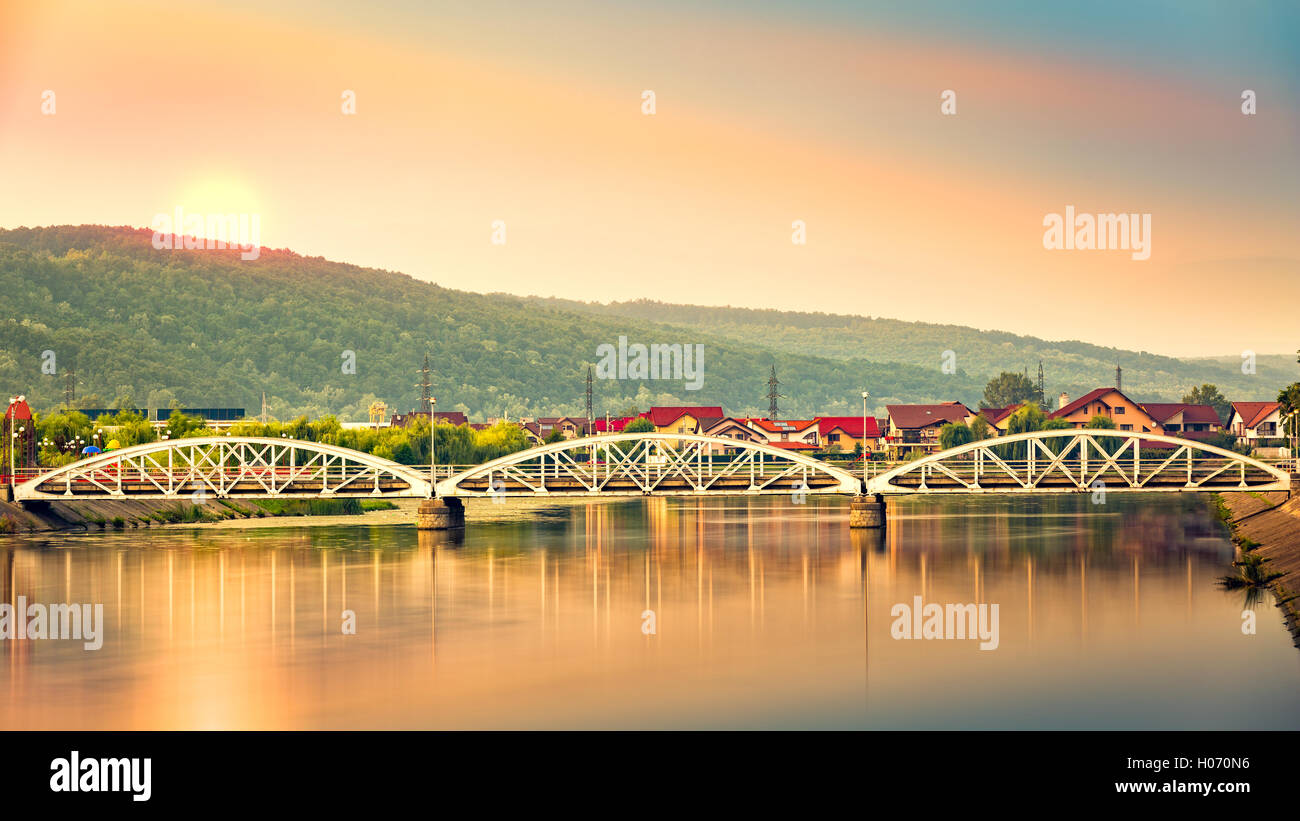 Jiu Bridge in Targu Jiu, Romania Stock Photo