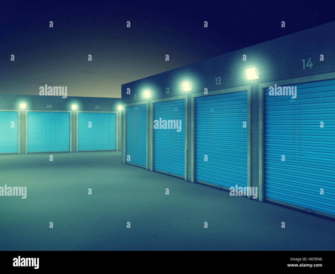Outdoors storage units at night , Self storage facility Stock Photo Alamy