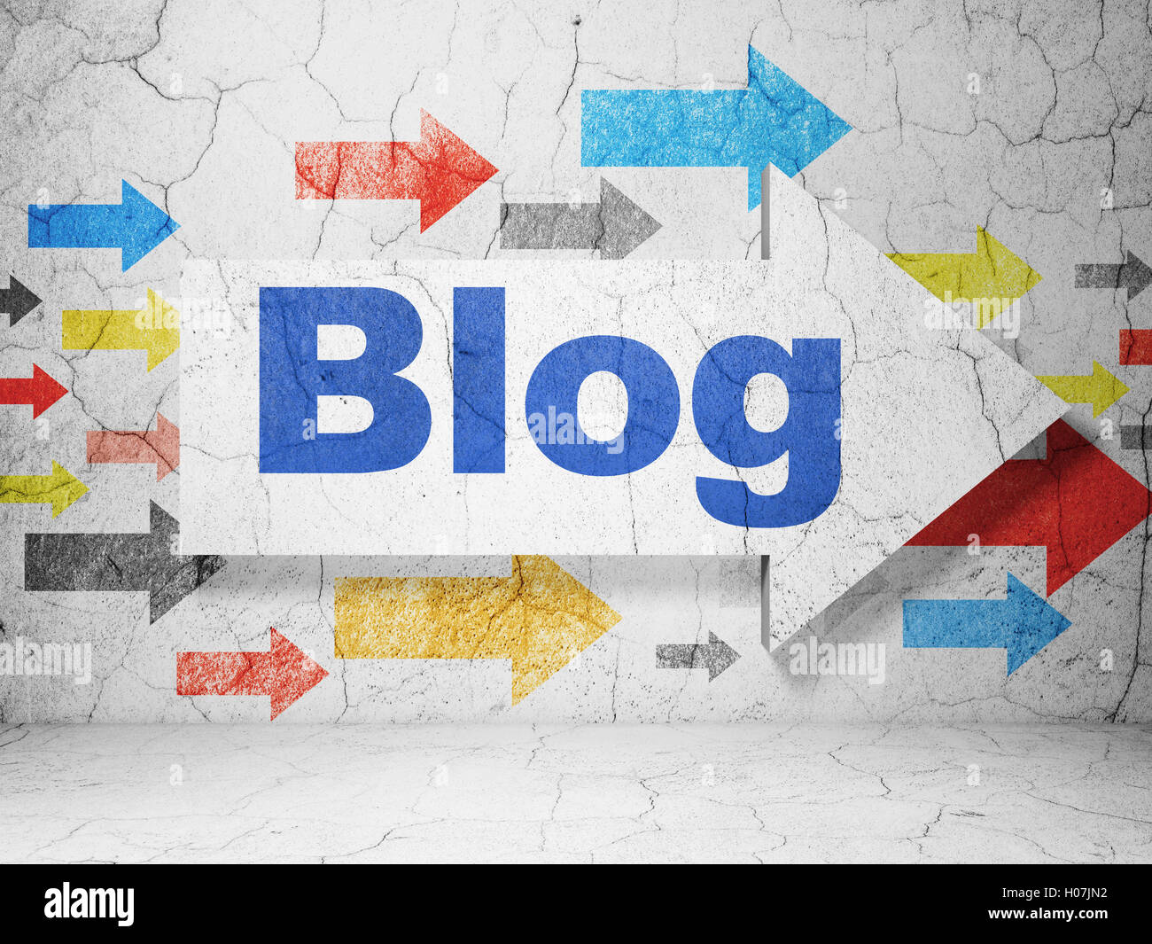 Web design concept: arrow with Blog on grunge wall background Stock ...