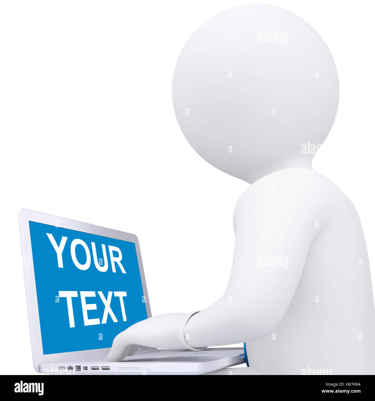 White 3d man working at his laptop Stock Photo - Alamy