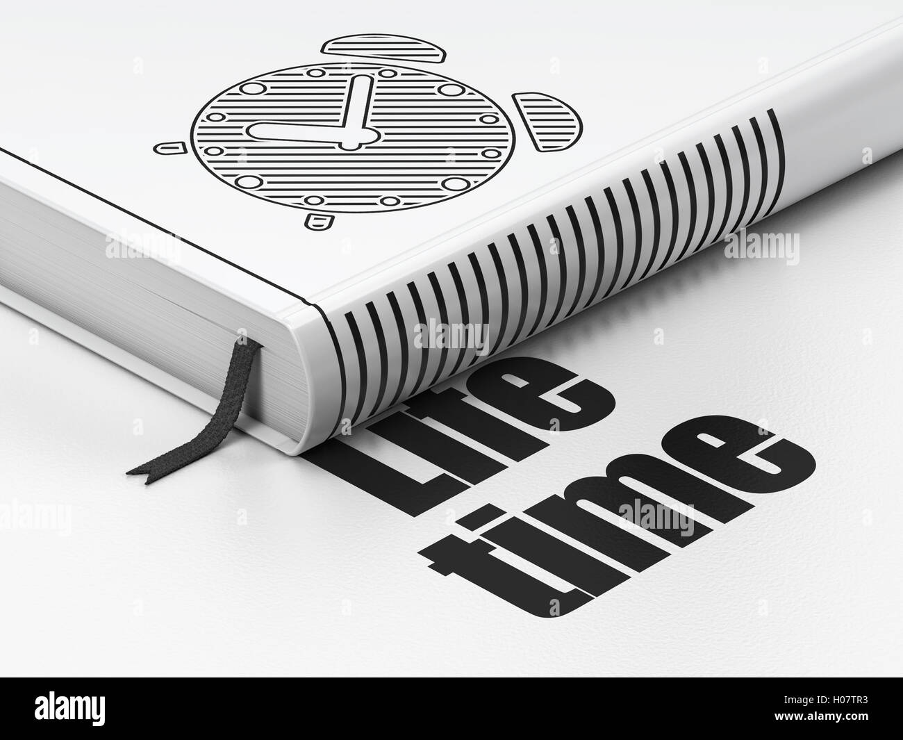 Timeline concept book Alarm Clock, Life Time on white background Stock
