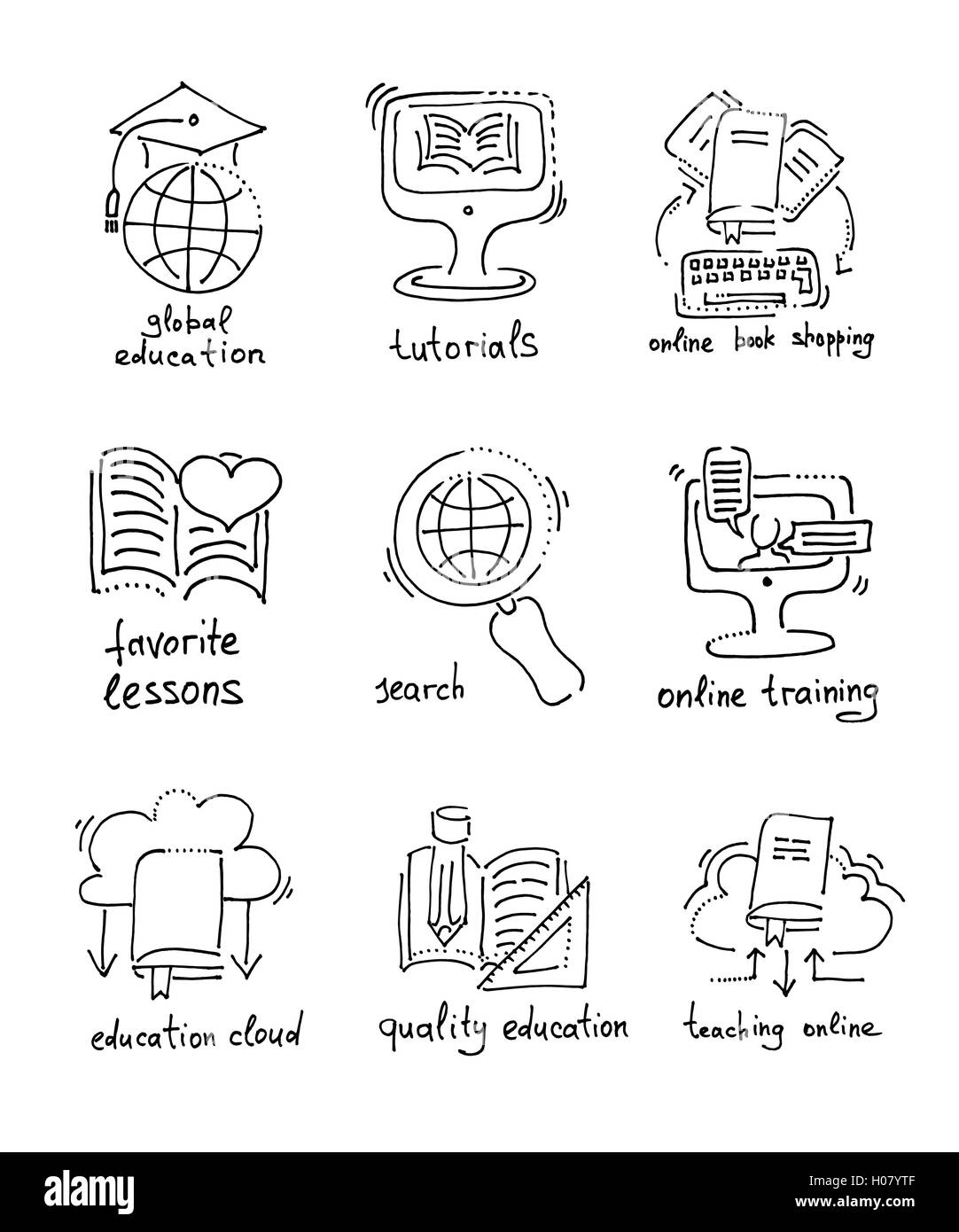 sketch icons distance education and online learning concept Stock ...