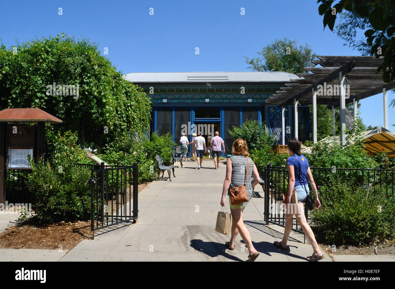 People entering the Boulder Colorado, Dushanbe Teahouse during