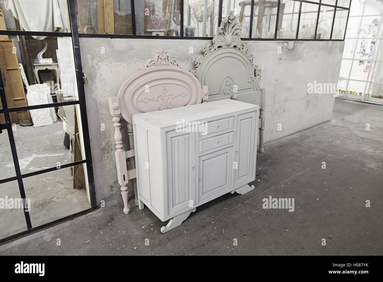 Furniture unpainted furniture detail of a painting and coloring Stock