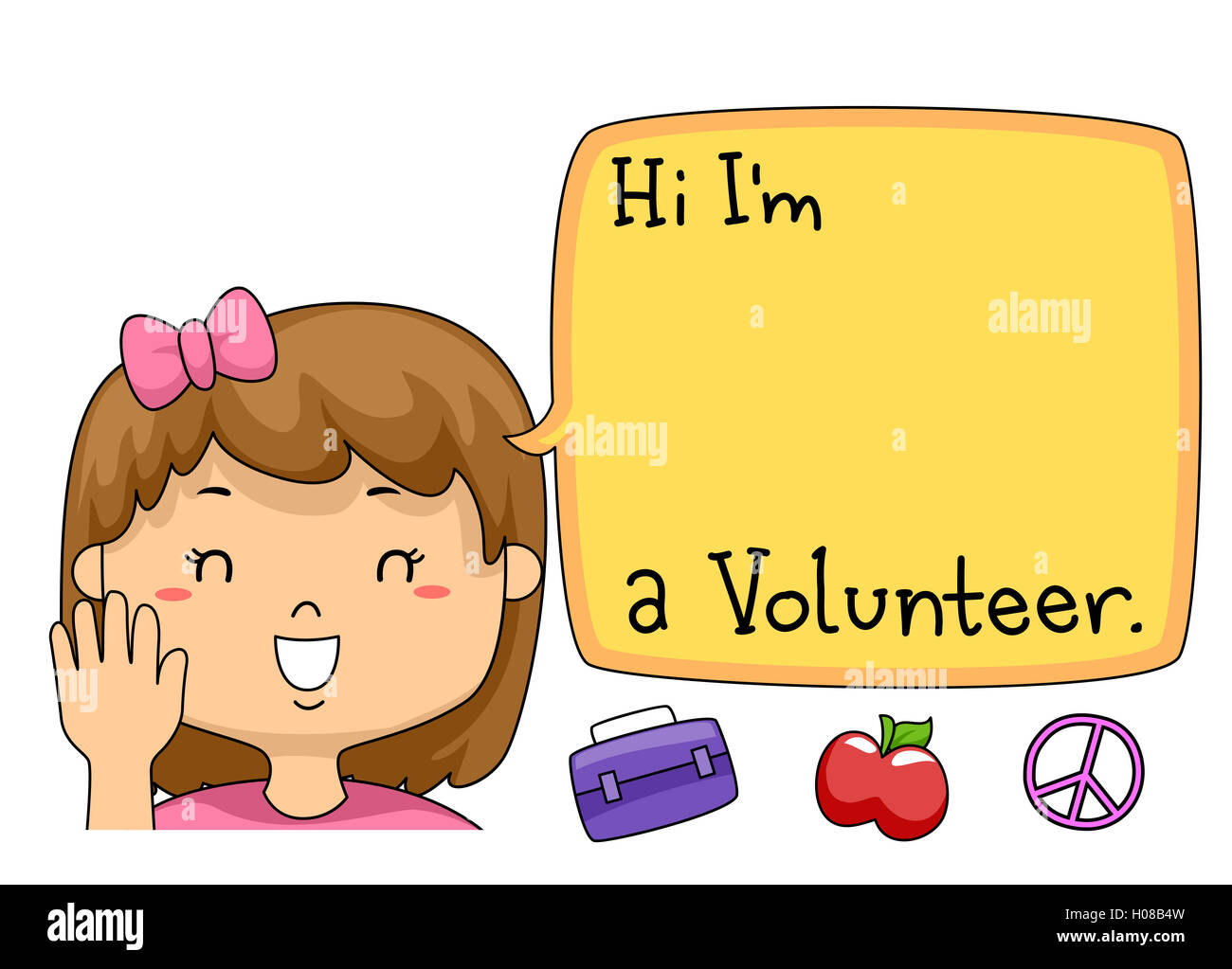 Illustration of a Young Volunteer Introducing Herself Stock Photo