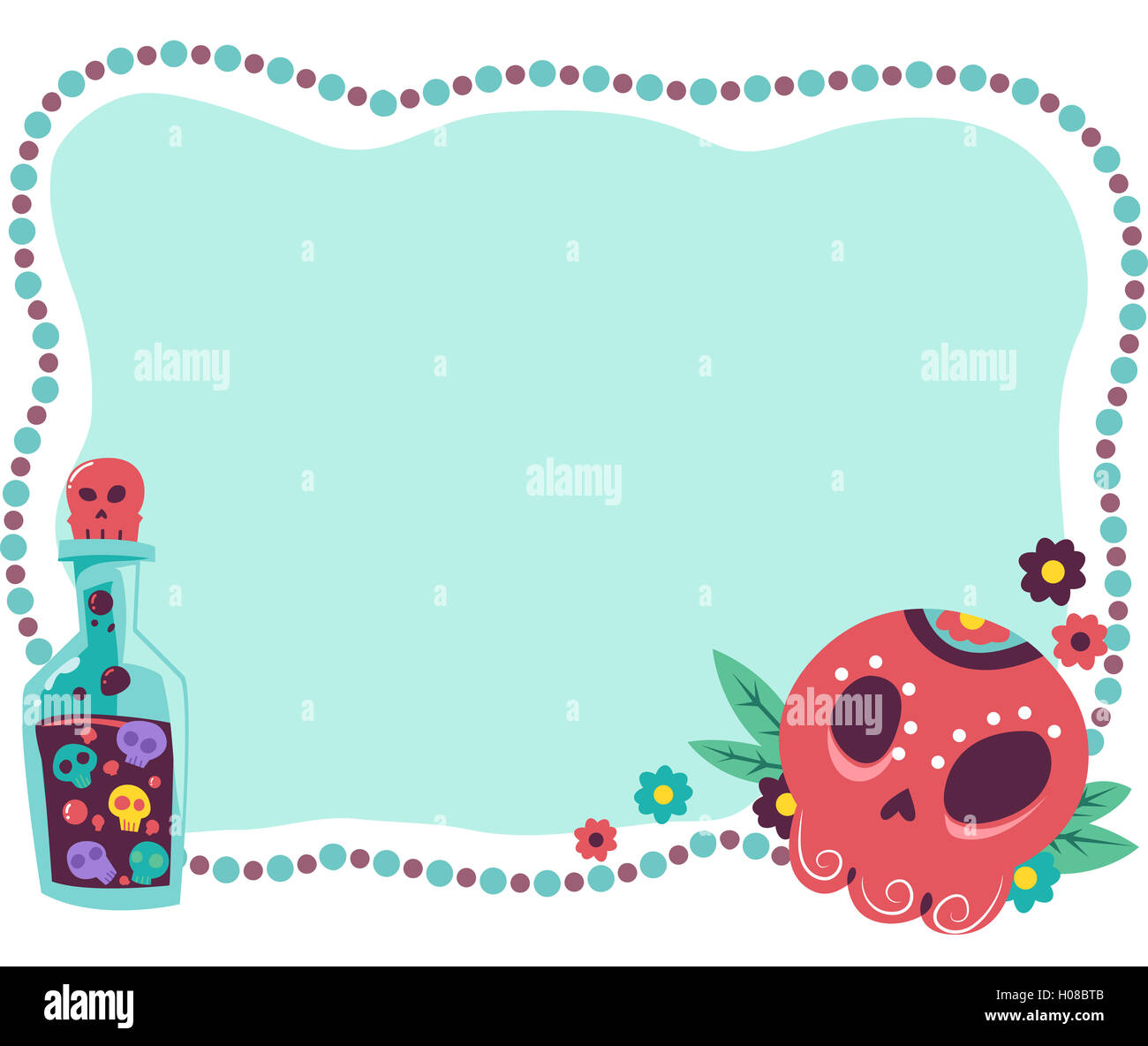 Frame Illustration Featuring a Potion Made from Sugar Skulls Stock Photo