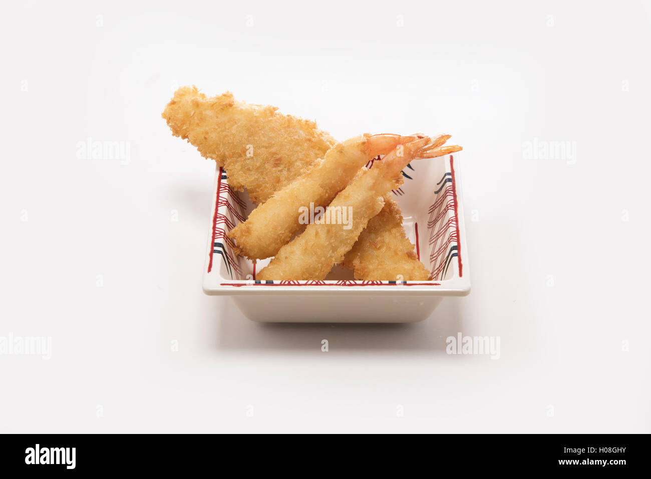 Shrimp and fish in batter floured and fried Stock Photo