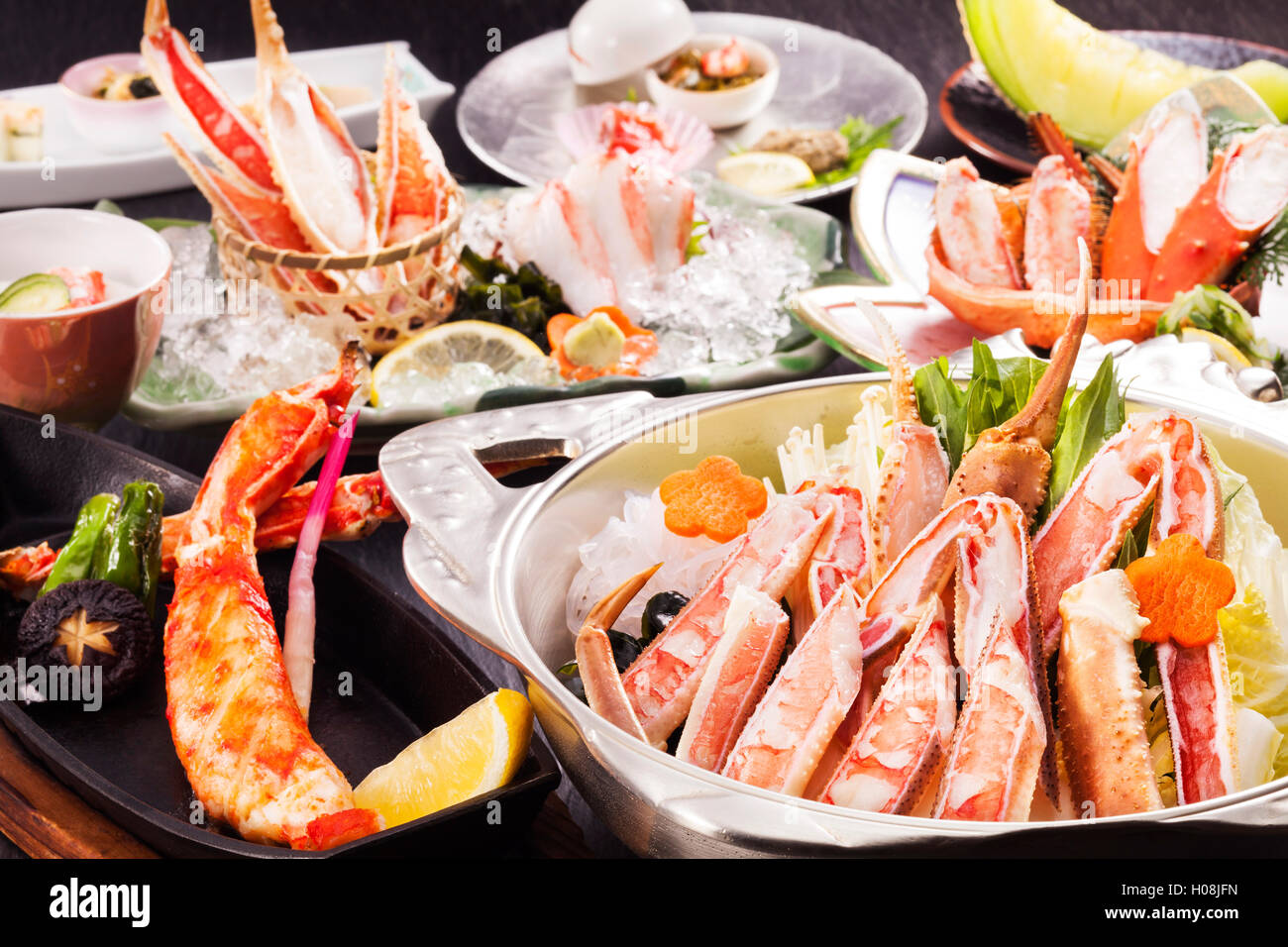 Tray food of crab and seafood on the table Stock Photo