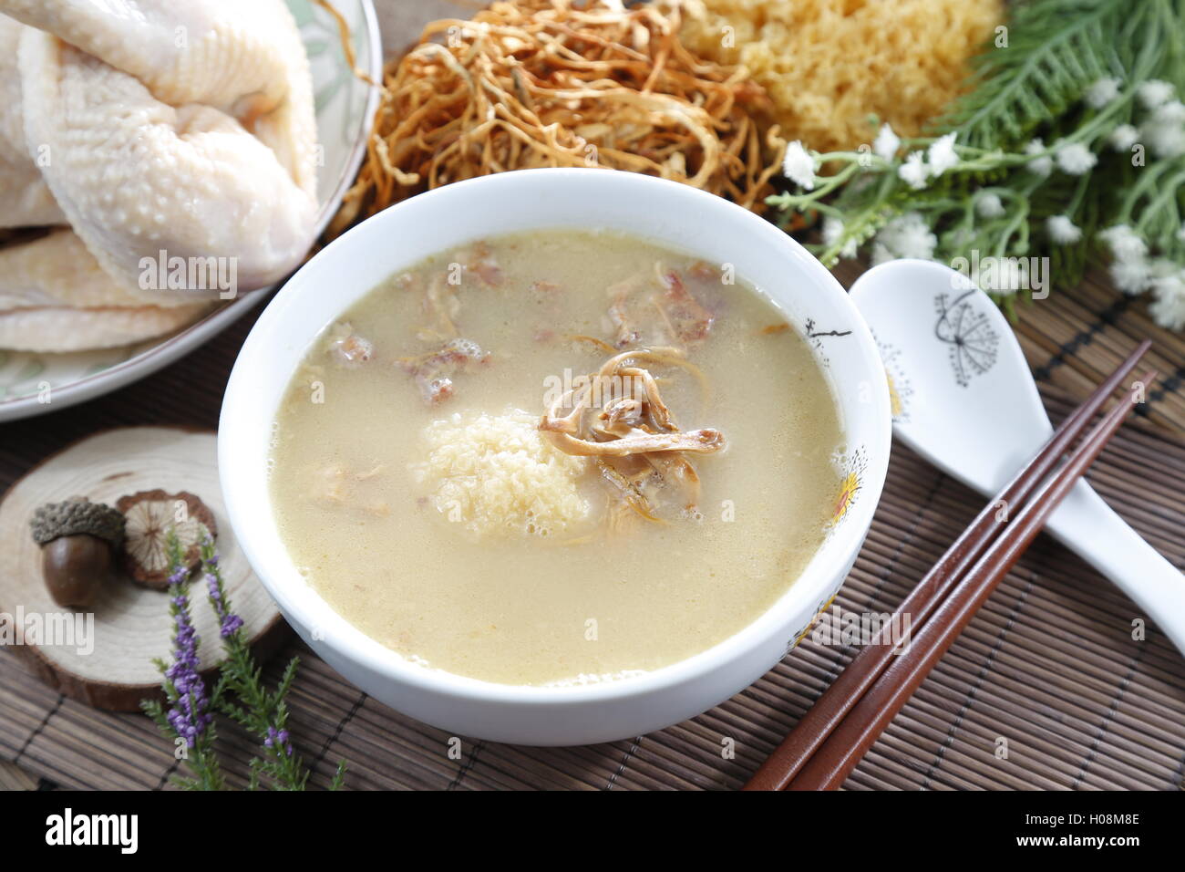 Traditional chinese bowl of porridge on the table in restaurant Stock Photo