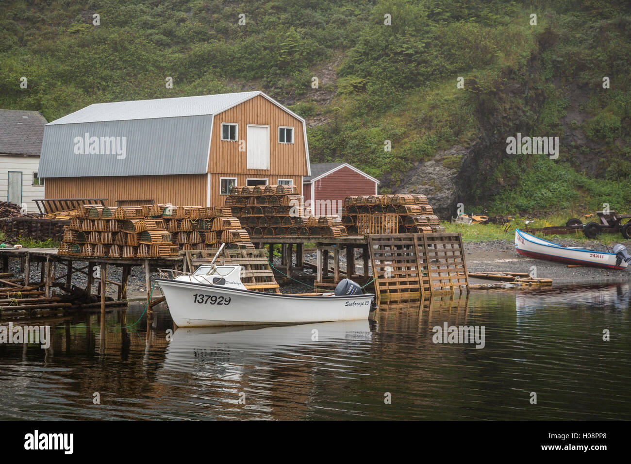 The fishing village and harbour with fishing stages and fishing boats