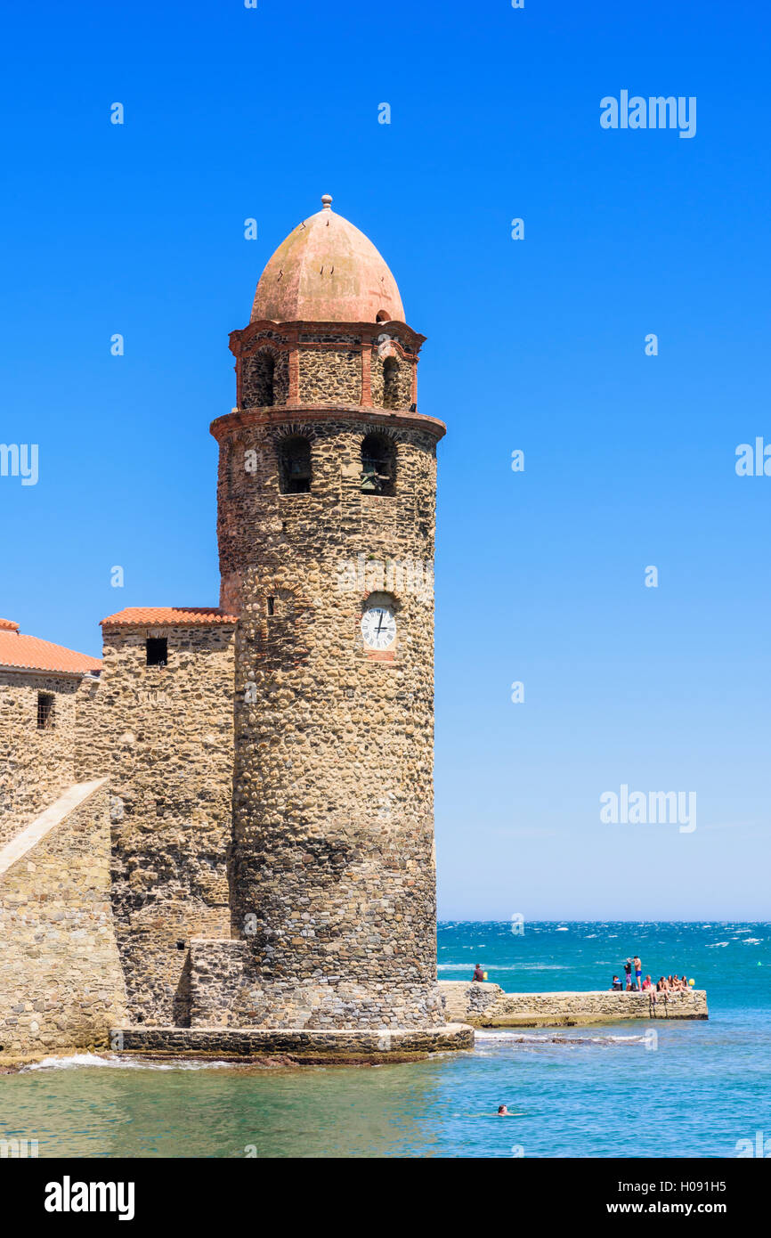 The bell tower of the Church of Notre Dame des Anges, Collioure, Côte Vermeille, France Stock Photo